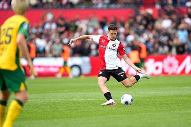 Eredivisie: Feyenoord Rotterdam v ADO Den Haag Rotterdam - Mika Marmol of Feyenoord Rotterdam shoots during the fourth competition round of the 2026 2027 Eredivisie season. The match is set between Feyenoord Rotterdam and ADO Den Haag at De Kuip on 30 August 2026 in Rotterdam, The Netherlands. (Hero Images Danny de Groot) Copyright: xDannyxdexGrootx