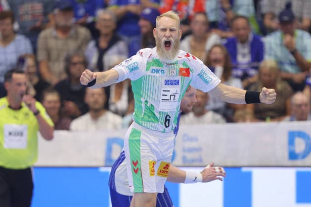30.08.2026, xtgx, Handball Opel HBL, VfL Gummersbach - SC Magdeburg emspor, v.l. Matthias Musche (Magdeburg, 6) Jubel, Torjubel, jubelt ueber das Tor, celebrate the goal, celebration Gummersbach