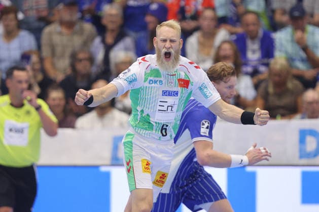 30.08.2026, xtgx, Handball Opel HBL, VfL Gummersbach - SC Magdeburg emspor, v.l. Matthias Musche (Magdeburg, 6) Jubel, Torjubel, jubelt ueber das Tor, celebrate the goal, celebration Gummersbach
