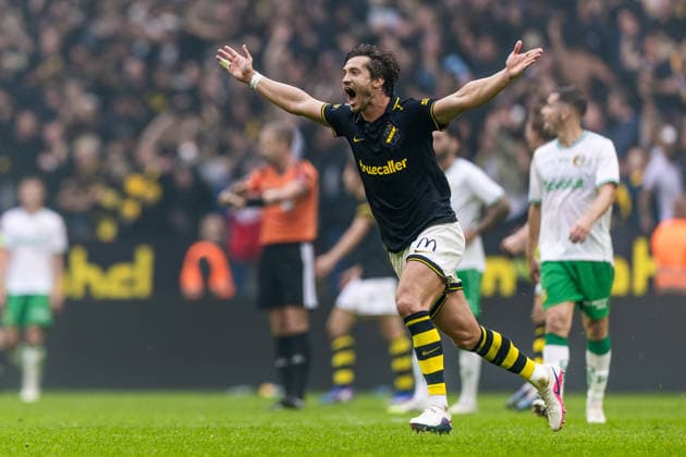 260830 AIKs HervÃ Matthys jublar efter fotbollsmatchen i Allsvenskan mellan AIK och Hammarby den 30 augusti 2026 i Stockholm. Copyright: CAISAxRASMUSSEN BB260830CR039