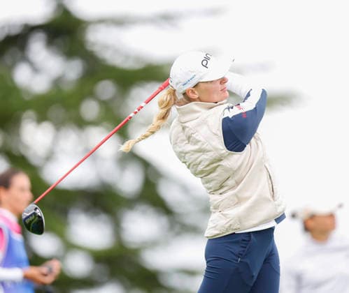 RECORD DATE NOT STATED 30th August 2026; The K Club, Straffan, County Kildare, Ireland: KPMG Womens Irish Open Golf, Final Round; Ana Dawson of Isle of Man tees off on the 1st hole PeterxFitzpatrick