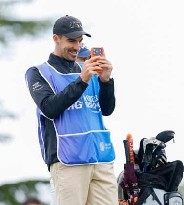 RECORD DATE NOT STATED 30th August 2026; The K Club, Straffan, County Kildare, Ireland: KPMG Womens Irish Open Golf, Final Round; Alessandra Fanali& x2019;s caddy take photo prior to the group teeing off on the 1st hole PeterxFitzpatrick