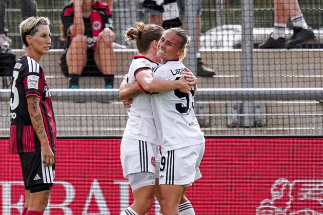 Deutschland: Fussball Saison 2026 2027 , Google Pixel Frauen-Bundesliga , 2. Spieltag , Eintracht Frankfurt Frauen vs. 1. FC Nürnberg Frauen - Stadion am Brentanobad (Frankfurt am Main) : Nastassja Lein (1. FC Nürnberg Frauen, 24) und Louna Lapassouse (1. FC Nürnberg Frauen, 99) Tor, Torjubel, Jubel, Freude, Emotionen, Tor und Torjubel zum 0:1 Frankfurt am Main Stadion am Brentanobad Deutschland Germany *** Germany Soccer Season 2026–2027, Google Pixel Women s Bundesliga, Matchday 2, Eintracht Frankfurt Women vs. 1. FC Nürnberg Women, Stadion am Brentanobad, Frankfurt am Main, Nastassja Lein (1. FC Nürnberg Women, 24) and Louna Lapassouse (1. FC Nürnberg Women, 99), goal, goal celebration, celebration, joy, emotions, goal, and goal celebration for the 0–1 score, Frankfurt am Main, Stadion am Brentanobad, Germany Copyright: xBennetxLongx