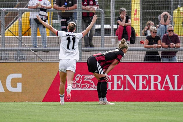 Deutschland: Fussball Saison 2026 2027 , Google Pixel Frauen-Bundesliga , 2. Spieltag , Eintracht Frankfurt Frauen vs. 1. FC Nürnberg Frauen - Stadion am Brentanobad (Frankfurt am Main) : Lara Meroni (1. FC Nürnberg Frauen, 11) Tor und Torjubel zum 0:1 Frankfurt am Main Stadion am Brentanobad Deutschland Germany *** Germany Soccer Season 2026–2027, Google Pixel Women s Bundesliga, Matchday 2, Eintracht Frankfurt Women vs. 1. FC Nürnberg Women, Stadion am Brentanobad, Frankfurt am Main, Lara Meroni, 1. FC Nürnberg Women, 11th goal and goal celebration for the 0–1 win, Frankfurt am Main, Stadion am Brentanobad, Germany Copyright: xBennetxLongx