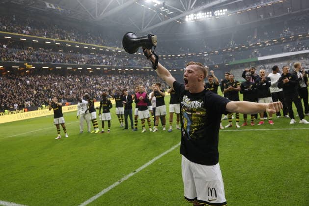 STOCKHOLM, SVERIGE 20260830 AIKs Linus Carlstrand efter vintsen under söndagens fotbollsmatch i allsvenskan mellan AIK och Hammarby IF pa Strawberry Arena. STOCKHOLM SVERIGE x1081x Copyright: xFredrikxPerssonx TTx ALLSVENSKAN AIK-HAMMARBY