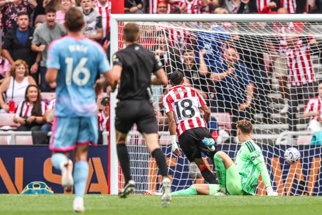Premier League: Sunderland v Fulham Wilson Isidor of Sunderland celebrates his goal to make it 1-0 during the Premier League match Sunderland vs Fulham at Stadium Of Light, Sunderland, United Kingdom on 30 August 2026 (Photo by Alfie Cosgrove News Images) Sunderland Stadium Of Light Tyne and Wear United Kingdom Copyright: xAlfiexCosgrove NewsxImagesx