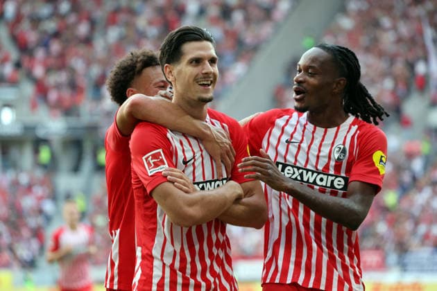 30.08.26 SC Freiburg - SV Werder Bremen Deutschland, Freiburg, 30.08.2026, Fussball, Bundesliga, Saison 2026 2027, SC Freiburg - SV Werder Bremen: Igor Matanovic (SC Freiburg); Jubel Tor 2:0 Matanovic. *** August 30, 2026 SC Freiburg vs. SV Werder Bremen Germany, Freiburg, August 30, 2026, Soccer, Bundesliga, 2026–2027 Season, SC Freiburg vs. SV Werder Bremen Igor Matanovic SC Freiburg Celebrates Goal 2–0 Matanovic