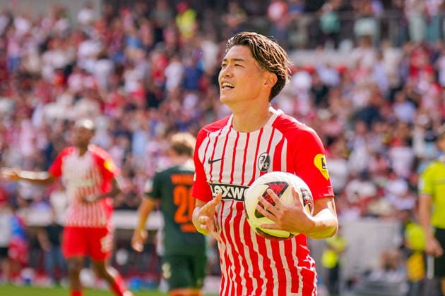 Deutschland: Fussball Bundesliga Saison 2026 - 2027, 1. Spieltag - SC Freiburg vs Werder Bremen - Europa Park Stadion (Freiburg): Yuito Suzuki (SC Freiburg, 14) Tor und Torjubel, Freude, Emotionen, Jubel, Mimik, Gesichtsausdruck, Emotion *** Germany Soccer Bundesliga 2026–2027 Season, Matchday 1: SC Freiburg vs. Werder Bremen at Europa-Park Stadium, Freiburg; Yuito Suzuki (SC Freiburg), 14 goals and goal celebrations, joy, emotions, cheering, facial expressions, emotion Copyright: xJOERANxSTEINSIEKx