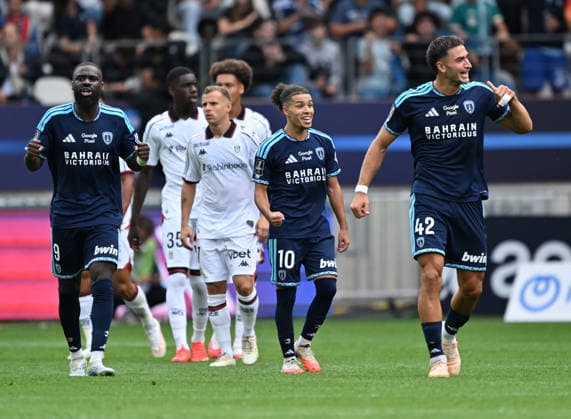 Paris FC v Nice - French Ligue 1 PARIS, FRANCE - AUGUST 30: Lassine Sinayoko (L), Ilan Kebbal (C) and Diego Coppola (R) celebrate after a score during the French L1 football match between Paris FC and OGC Nice at Stade Jean-Bouin in Paris, France on August 30, 2026. Mustafa Yalcin Anadolu Paris France. Editorial use only. Please get in touch for any other usage.  Copyright: x2026xAnadoluxMustafaxYalcinx