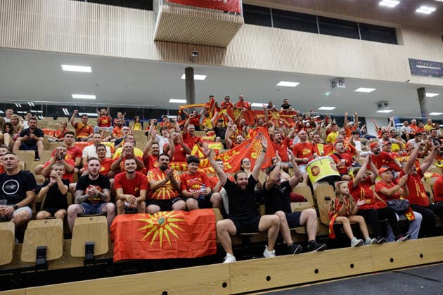 BASKETBALL - FIBA EuroBasket, quali, AUT vs MKD VIENNA,AUSTRIA,30.AUG.26 - BASKETBALL - FIBA EuroBasket 2029 Pre-Qualifier, Austria vs North Macedonia. Image shows fans of MKD.  GEPAxpictures xArminxRauthner