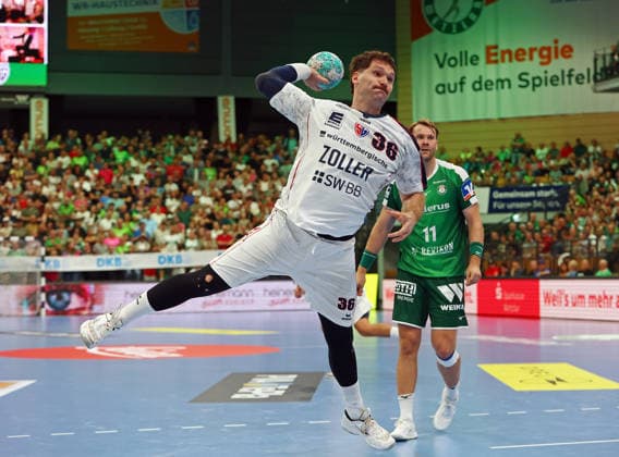 30.08.2026, xovx, Handball Opel Handball-Bundesliga, HSG Wetzlar - SG BBM Bietigheim v.l. Jonathan Fischer (SG BBM Bietigheim), Petter Överby (HSG Wetzlar) Wetzlar Buderus Arena Hessen Deutschland (DE)