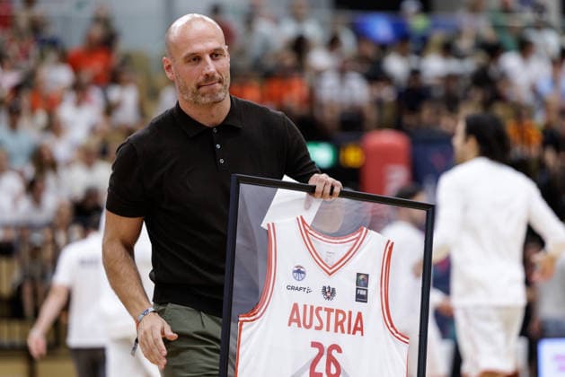 BASKETBALL - FIBA EuroBasket, quali, AUT vs MKD VIENNA,AUSTRIA,30.AUG.26 - BASKETBALL - FIBA EuroBasket 2029 Pre-Qualifier, Austria vs North Macedonia. Image shows Enis Murati (AUT).  GEPAxpictures xArminxRauthner