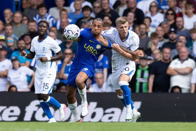 Joao Pedro of Chelsea and Costinha of Brighton and Hove Albion Chelsea v Brighton and Hove Albion, Premier League Football, Football, Stamford Bridge, London, UK - 30 Aug 2026London Stamford Bridge United Kingdom EDITORIAL USE ONLY No use with unauthorised audio, video, data, fixture lists, club league logos or live services. Online in-match use limited to 120 images, no video emulation. No use in betting, games or single club league player publications. Copyright: xIanxTuttle Shutterstockx 17119079ca