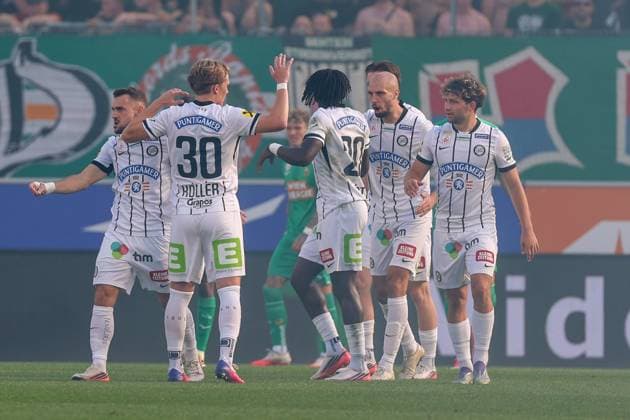 30.August. 2026 - SOCCER - 2026 27 ADMIRAL BUNDESLIGA,Round 5 SK Rapid Wien vs SK Sturm Graz Belmin Beganovic (Sturm Graz) celebrates his goal with his teammates VIENNA VIENNA, AUSTRIA Allianz Stadion SK Rapid Wien Allianz Stadion AUSTRIA Copyright: xYigitxOermex xPsxImagesxYigitxOermex xPsxImagesx