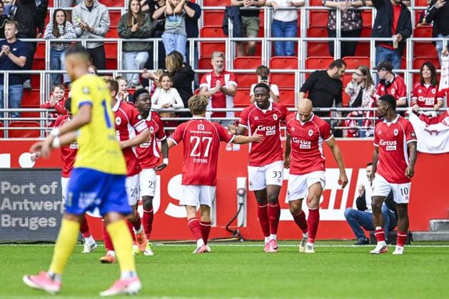 Antwerp s Snayer Porozo celebrates after scoring during a soccer match between Royal Antwerp FC and Sint-Truidense V.V., Sunday 30 August 2026 in Antwerp, on day 4 of the 2026-2027 Jupiler Pro League first division of the Belgian championship. TOM GOYVAERTS TomxGoyvaerts  x184755150x