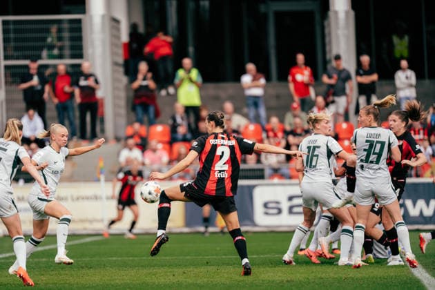 30.08.26, Women, Football, Google Pixel Frauen Bundesliga, Season 2026 2027, Bayer 04 Leverkusen - VfL Wolfsburg, Matchday 2 Selina Ostermeier ( 2 - Bayer 04 Leverkusen) scoring the goal for the 1:1 Leverkusen Ulrich-Haberland-Stadion NRW Deutschland