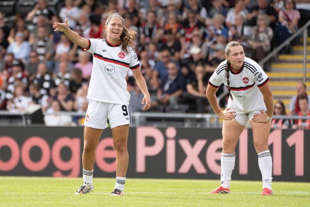 30.08.2026, xhfmx, Fussball Google Pixel Frauen-Bundesliga, Eintracht Frankfurt - 1.FC Nürnberg v.l. Laura Miller (1.FC Nürnberg, 9), Alexsandra Lobanova (1.FC Nürnberg, 4) Frankfurt am Main *** August 30, 2026, xhfmx, Soccer Google Pixel Women s Bundesliga, Eintracht Frankfurt vs. 1. FC Nürnberg: Laura Miller (1. FC Nürnberg), 9; Alexsandra Lobanova (1. FC Nürnberg), 4; Frankfurt am Main