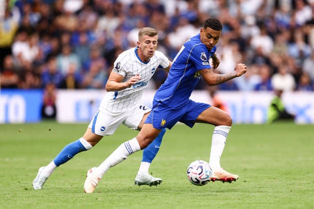 Chelsea v Brighton & Hove Albion 30 August 2026, London - Premier League Football - Chelsea v Brighton & Hove Albion - Morgan Rogers of Chelsea and Joao Costinha of Brighton & Hove Albion - Photo: Jacques Feeney Offside. London UK Copyright: xJacquesxFeeneyx xOffsidexOffside