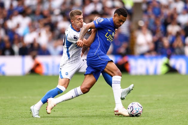 Chelsea v Brighton & Hove Albion 30 August 2026, London - Premier League Football - Chelsea v Brighton & Hove Albion - Morgan Rogers of Chelsea and Joao Costinha of Brighton & Hove Albion - Photo: Jacques Feeney Offside. London UK Copyright: xJacquesxFeeneyx xOffsidexOffside