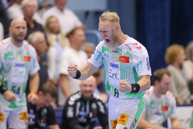 30.08.2026, xtgx, Handball Opel HBL, VfL Gummersbach - SC Magdeburg emspor, v.l. Matthias Musche (Magdeburg, 6) jubel, Torjubel, jubelt ueber das Tor, celebrate the goal, celebration Gummersbach