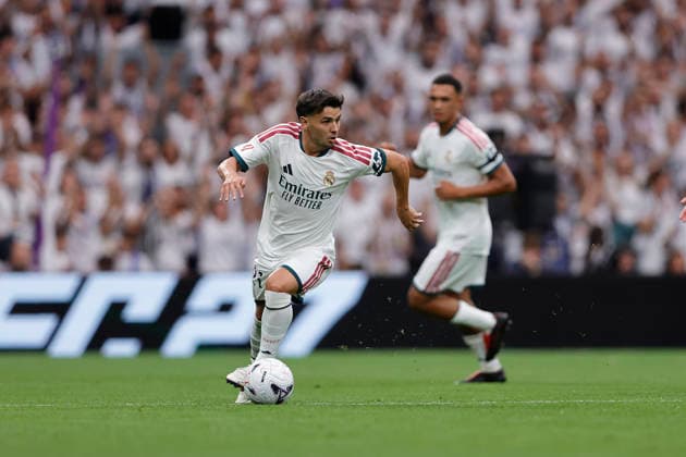 RECORD DATE NOT STATED Brahim Diaz (Real Madrid CF) controls the ball during the LaLiga EA Sports match between Real Madrid CF and Malaga CF at Estadio Santiago BernabÃ u on August 30, 2026 in Madrid, Spain. (Photo by Manu Reino DeFodi Images) -