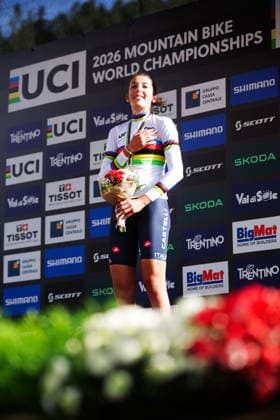 2026 UCI Mountain Bike World Championships Picture by Ed Sykes SWpix.com - 30 08 2026 - Cycling - 2026 UCI Mountain Bike World Championships - Val di Sole, Trentino, Italy - Cross-country Olympic (XCO) - Women Under-23 (U23) Podium - Valentina Corvi (Italy) wins the Gold Medal to become World Champion Copyright: x xSWpix.comx(t axPhotographyxHubxLtd)xEdxSykes SWpix.comx SWP-3030-21644