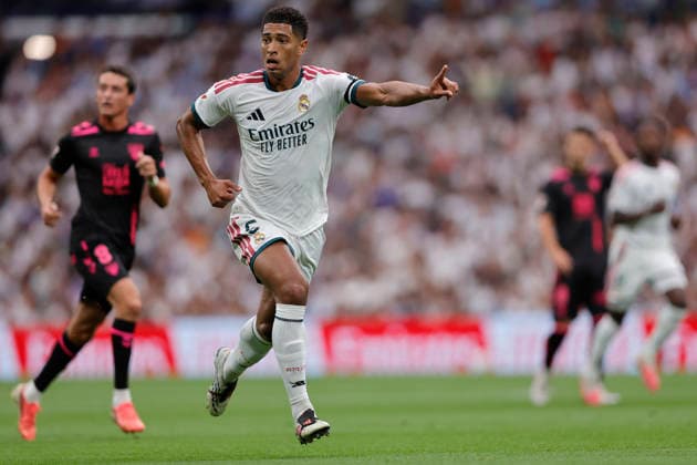 RECORD DATE NOT STATED Jude Bellingham (Real Madrid CF) gestures during the LaLiga EA Sports match between Real Madrid CF and Malaga CF at Estadio Santiago BernabÃ u on August 30, 2026 in Madrid, Spain. (Photo by Manu Reino DeFodi Images) -