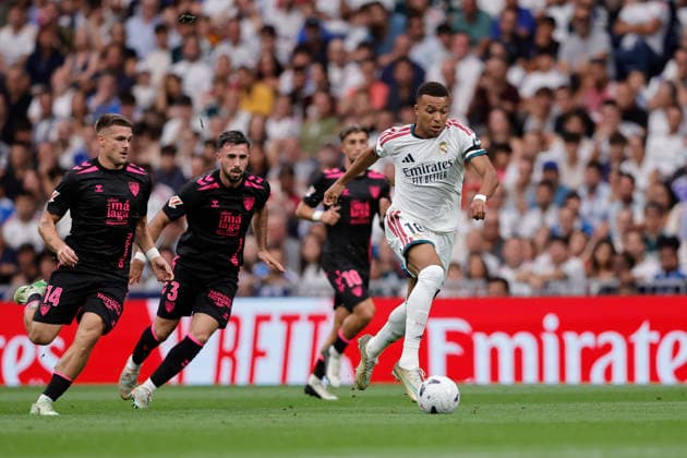 RECORD DATE NOT STATED Kylian Mbappe (Real Madrid CF) controls the ball during the LaLiga EA Sports match between Real Madrid CF and Malaga CF at Estadio Santiago BernabÃ u on August 30, 2026 in Madrid, Spain. (Photo by Manu Reino DeFodi Images) -