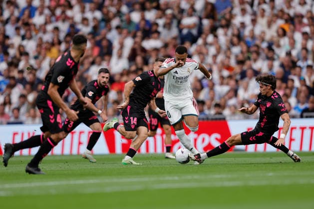 RECORD DATE NOT STATED Kylian Mbappe (Real Madrid CF) controls the ball during the LaLiga EA Sports match between Real Madrid CF and Malaga CF at Estadio Santiago BernabÃ u on August 30, 2026 in Madrid, Spain. (Photo by Manu Reino DeFodi Images) -