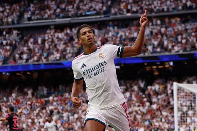 RECORD DATE NOT STATED Jude Bellingham (Real Madrid CF) celebrates after scoring his team˜s first goal during the LaLiga EA Sports match between Real Madrid CF and Malaga CF at Estadio Santiago BernabÃ u on August 30, 2026 in Madrid, Spain. (Photo by Manu Reino DeFodi Images) -