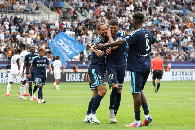 FOOTBALL : Paris FC Vs OGC Nice - Ligue 1 - 30 08 2026 Joie sur le but de Vincent Marchetti (Paris FC) - Pierre Lees-Melou (Paris FC) - Patrick Zabi (Paris FC) ParisFrance  Copyright: xMichaelxBaucherx