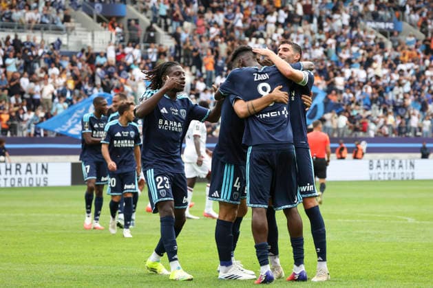 FOOTBALL : Paris FC Vs OGC Nice - Ligue 1 - 30 08 2026 Joie sur le but de Vincent Marchetti (Paris FC) - Pierre Lees-Melou (Paris FC) - Patrick Zabi (Paris FC) - Rudy Matondo (Paris FC) ParisFrance  Copyright: xMichaelxBaucherx