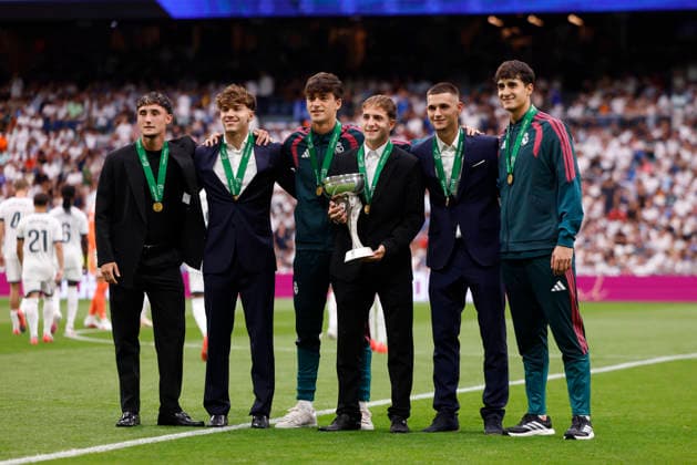 RECORD DATE NOT STATED Real Madrid s under-19 players during the LaLiga EA Sports match between Real Madrid CF and Malaga CF at Estadio Santiago BernabÃ u on August 30, 2026 in Madrid, Spain. (Photo by Manu Reino DeFodi Images) -