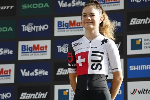 30.08.2026, Daolasa di Commezzadura, Val di Sole Bikeland, 2026 UCI MTB World Championship, WM, Weltmeisterschaft Men U23 s XCO (cross country olympic) Monique Halter, 3rd place and bronze medal of the Women U23 s Cross Country Olympic World Championships 2026 Daolasa di Commezzadura Val di Sole Bikeland Trento Italy Copyright: xJustPictures.ch FrancescoxMinghettix jp-en-FrMi-_NG_2377