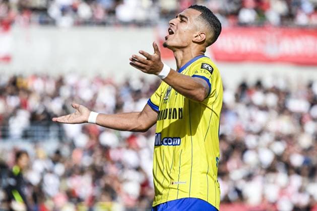 STVV s Ilias Sebaoui celebrates after a goal during a soccer match between Royal Antwerp FC and Sint-Truidense V.V., Sunday 30 August 2026 in Antwerp, on day 4 of the 2026-2027 Jupiler Pro League first division of the Belgian championship. TOM GOYVAERTS TomxGoyvaerts  x184756335x