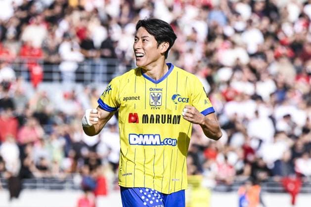 STVV s Kaito Matsuzawa celebrates after scoring during a soccer match between Royal Antwerp FC and Sint-Truidense V.V., Sunday 30 August 2026 in Antwerp, on day 4 of the 2026-2027 Jupiler Pro League first division of the Belgian championship. TOM GOYVAERTS TomxGoyvaerts  x184756542x