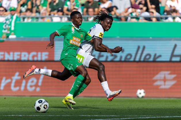 SOCCER - BL, Rapid vs Sturm VIENNA,AUSTRIA,30.AUG.26 - SOCCER - ADMIRAL Bundesliga, SK Rapid Wien vs SK Sturm Graz. Image shows Romeo Amane (Rapid) and Seedy Jatta (Sturm).  GEPAxpictures xPhilippxBrem