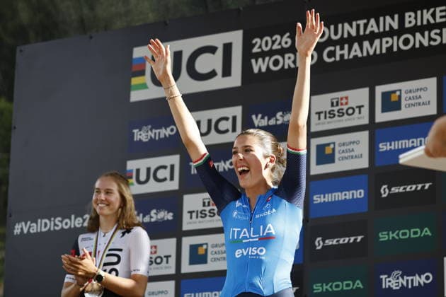 30.08.2026, Daolasa di Commezzadura, Val di Sole Bikeland, 2026 UCI MTB World Championship, WM, Weltmeisterschaft Men U23 s XCO (cross country olympic) Valentina Corvi from Italy, 1st place, World Champion and gold medal of the Women U23 s Cross Country Olympic World Championships 2026 Daolasa di Commezzadura Val di Sole Bikeland Trento Italy Copyright: xJustPictures.ch FrancescoxMinghettix jp-en-FrMi-_NG_2429