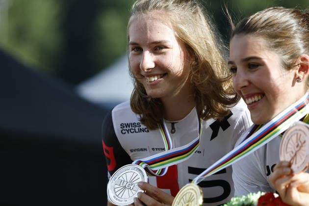 30.08.2026, Daolasa di Commezzadura, Val di Sole Bikeland, 2026 UCI MTB World Championship, WM, Weltmeisterschaft Men U23 s XCO (cross country olympic) Anina Hutter from Switzerland, 2nd place and silver medal of the Women U23 s Cross Country Olympic World Championships 2026 Daolasa di Commezzadura Val di Sole Bikeland Trento Italy Copyright: xJustPictures.ch FrancescoxMinghettix jp-en-FrMi-_NG_2496
