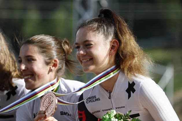 30.08.2026, Daolasa di Commezzadura, Val di Sole Bikeland, 2026 UCI MTB World Championship, WM, Weltmeisterschaft Men U23 s XCO (cross country olympic) Monique Halter, 3rd place and bronze medal of the Women U23 s Cross Country Olympic World Championships 2026 Daolasa di Commezzadura Val di Sole Bikeland Trento Italy Copyright: xJustPictures.ch FrancescoxMinghettix jp-en-FrMi-_NG_2503