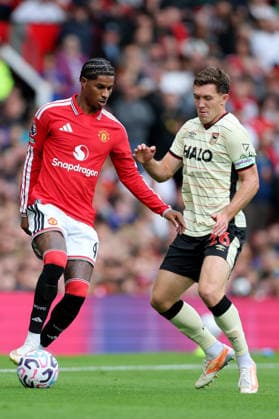 Manchester United, ManU v Ipswich Town - Premier League 2026 27 Marcus Rashford of Manchester United and Dara O Shea of Ipswich Town challenge during the Premier League 2026 27 match between Manchester United and Ipswich Town at Old Trafford on August 30, 2026 in Manchester, England. WARNING! This Photograph May Only Be Used For Newspaper And Or Magazine Editorial Purposes. May Not Be Used For Publications Involving 1 player, 1 Club Or 1 Competition Without Written Authorisation From Football DataCo Ltd. For Any Queries, Please Contact Football DataCo Ltd on +44 (0) 207 864 9121 Manchester Old Trafford England United Kingdom Copyright: xAllstarxPicturexLibraryxLtdx