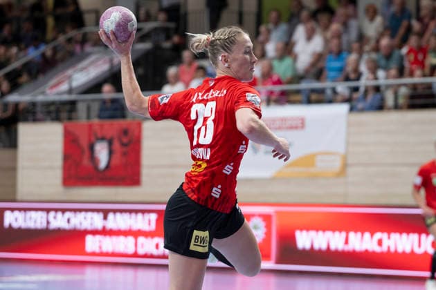 Handball Bundesliga Frauen, Saison 2026 2027 SV Union Halle-Neustadt vs.TuS Metzingen Halle, Deutschland 30.August 2026: Im Bild:Marie Polakova (Halle) Halle Saale SWH Arena Sachsen-Anhalt Deutschland