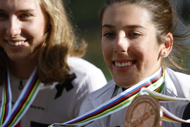 30.08.2026, Daolasa di Commezzadura, Val di Sole Bikeland, 2026 UCI MTB World Championship, WM, Weltmeisterschaft Men U23 s XCO (cross country olympic) Valentina Corvi from Italy, 1st place, World Champion and gold medal of the Women U23 s Cross Country Olympic World Championships 2026 Daolasa di Commezzadura Val di Sole Bikeland Trento Italy Copyright: xJustPictures.ch FrancescoxMinghettix jp-en-FrMi-_NG_2516