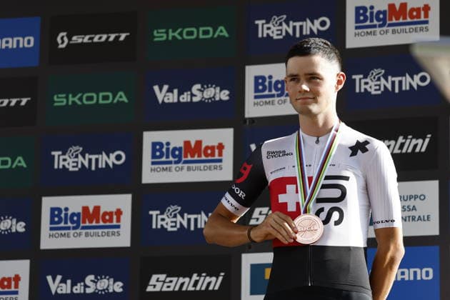 30.08.2026, Daolasa di Commezzadura, Val di Sole Bikeland, 2026 UCI MTB World Championship, WM, Weltmeisterschaft Men U23 s XCO (cross country olympic) Nicolas Halter from Switzerland, 3rd place and bronze medal of the Men U23 s Cross Country Olympic World Championships 2026 Daolasa di Commezzadura Val di Sole Bikeland Trento Italy Copyright: xJustPictures.ch FrancescoxMinghettix jp-en-FrMi-_NG_2570