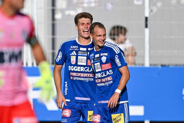 SOCCER - BL, Hartberg vs Ried HARTBERG,AUSTRIA,30.AUG.26 - SOCCER - ADMIRAL Bundesliga, TSV Hartberg vs SV Ried. Image shows the rejoicing of Marco Philip Hoffmann and Angelo Gattermayer (Hartberg).  GEPAxpictures xAvnixRetkoceri