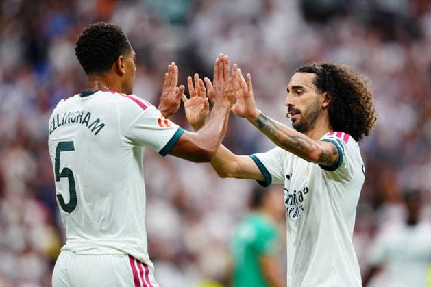 Real Madrid v Malaga - LaLiga EA Sports 2026 27 Jude Bellingham of Real Madrid CF celebrates after scoring his team s second goal with Marc Cucurella of Real Madrid CF during the LaLiga EA Sports 2026 27 match between Real Madrid CF and Malaga CF at Santiago Bernabeu on August 30, 2026 in Madrid, Spain. Madrid Santiago Bernabeu Madrid Spain Copyright: xGokhanxTanerx xPSxImagesxGokhanxTanerx