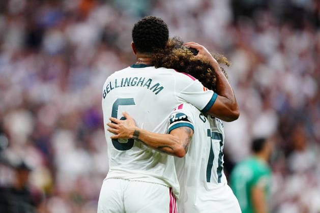 Real Madrid v Malaga - LaLiga EA Sports 2026 27 Jude Bellingham of Real Madrid CF celebrates after scoring his team s second goal with Marc Cucurella of Real Madrid CF during the LaLiga EA Sports 2026 27 match between Real Madrid CF and Malaga CF at Santiago Bernabeu on August 30, 2026 in Madrid, Spain. Madrid Santiago Bernabeu Madrid Spain Copyright: xGokhanxTanerx xPSxImagesxGokhanxTanerx