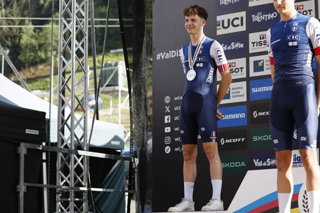 30.08.2026, Daolasa di Commezzadura, Val di Sole Bikeland, 2026 UCI MTB World Championship, WM, Weltmeisterschaft Men U23 s XCO (cross country olympic) Alix Andre Gallis from France, 2nd place and silver medal of the Men U23 s Cross Country Olympic World Championships 2026 Daolasa di Commezzadura Val di Sole Bikeland Trento Italy Copyright: xJustPictures.ch FrancescoxMinghettix jp-en-FrMi-_NG_2582