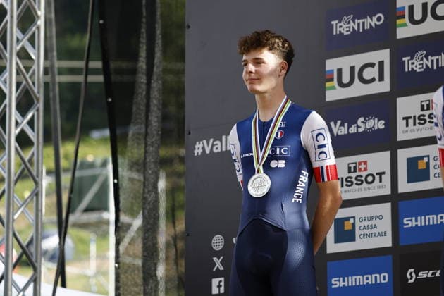30.08.2026, Daolasa di Commezzadura, Val di Sole Bikeland, 2026 UCI MTB World Championship, WM, Weltmeisterschaft Men U23 s XCO (cross country olympic) Alix Andre Gallis from France, 2nd place and silver medal of the Men U23 s Cross Country Olympic World Championships 2026 Daolasa di Commezzadura Val di Sole Bikeland Trento Italy Copyright: xJustPictures.ch FrancescoxMinghettix jp-en-FrMi-_NG_2591