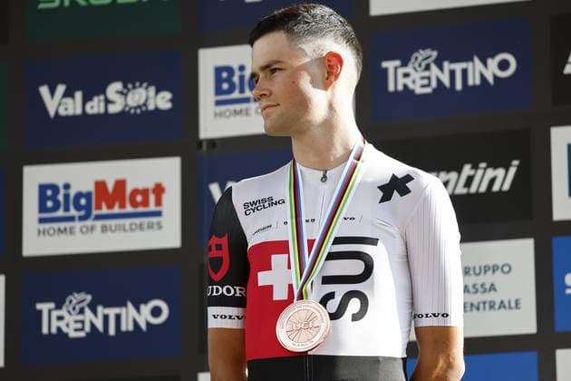 30.08.2026, Daolasa di Commezzadura, Val di Sole Bikeland, 2026 UCI MTB World Championship, WM, Weltmeisterschaft Men U23 s XCO (cross country olympic) Nicolas Halter from Switzerland, 3rd place and bronze medal of the Men U23 s Cross Country Olympic World Championships 2026 Daolasa di Commezzadura Val di Sole Bikeland Trento Italy Copyright: xJustPictures.ch FrancescoxMinghettix jp-en-FrMi-_NG_2596